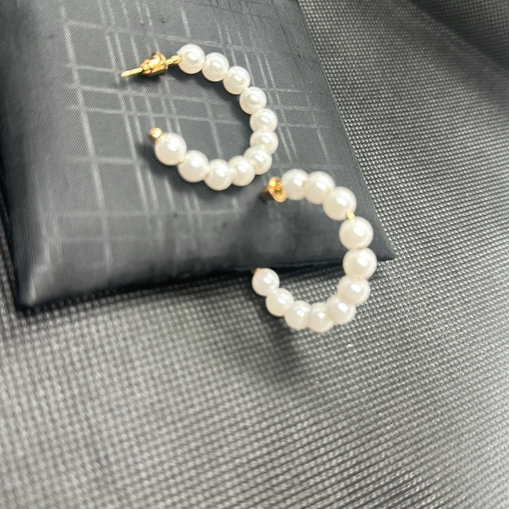 Classic White Simulated Pearl Gold Tone Elegant C-Hoops | Timeless Jewelry - Picture 16 of 16